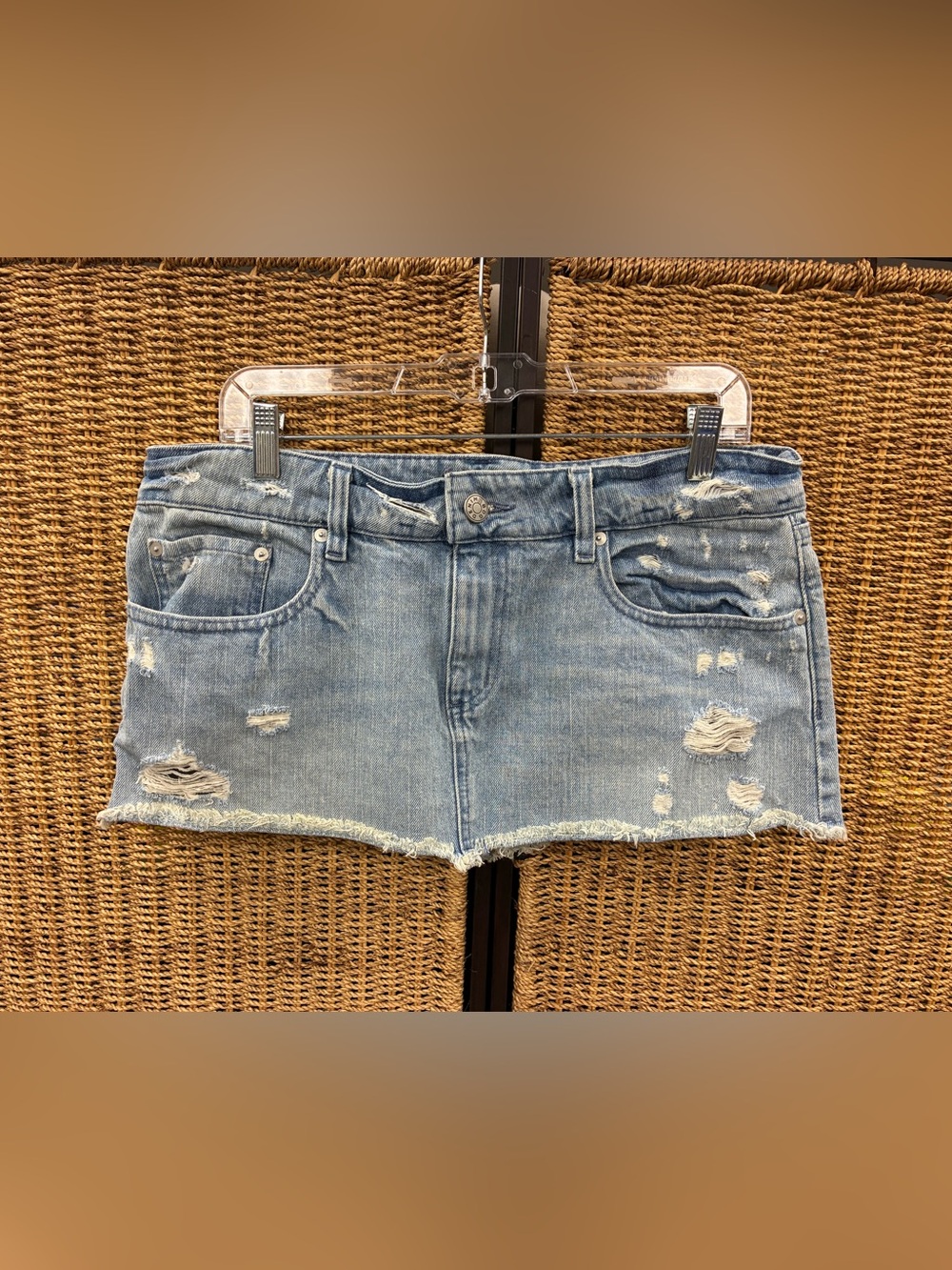 BDG Urban Outfitters Riptide Distressed Denim Mini Skirt Size 28 Y2K